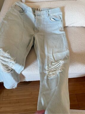 Free People Light Blue Distressed Wide Leg Jeans